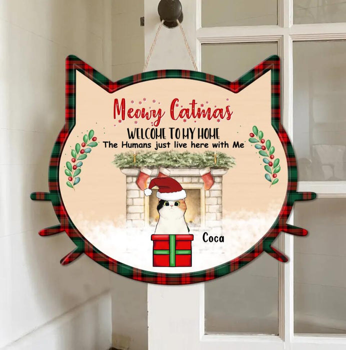 Custom Personalized Christmas Cats Wooden Sign - Upto 6 Cats - Christmas Gift Idea For Cat Lovers - Meowy Catmas Welcome To My Home