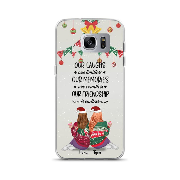 Custom Personalized Christmas Friends Phone Case - Gift Idea For Best Friends With Up To 5 Girls - Our Laughs Are Limitless - Cases For iPhone And Samsung