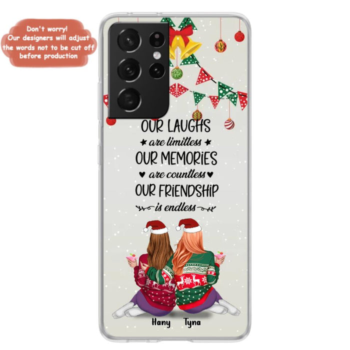 Custom Personalized Christmas Friends Phone Case - Gift Idea For Best Friends With Up To 5 Girls - Our Laughs Are Limitless - Cases For iPhone And Samsung