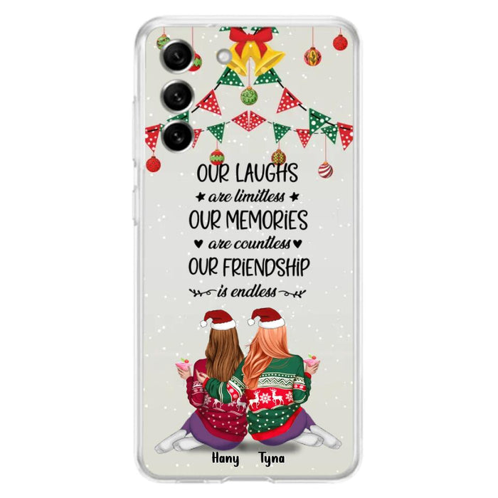 Custom Personalized Christmas Friends Phone Case - Gift Idea For Best Friends With Up To 5 Girls - Our Laughs Are Limitless - Cases For iPhone And Samsung