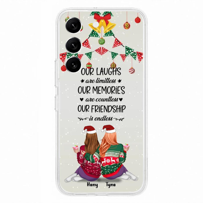 Custom Personalized Christmas Friends Phone Case - Gift Idea For Best Friends With Up To 5 Girls - Our Laughs Are Limitless - Cases For iPhone And Samsung