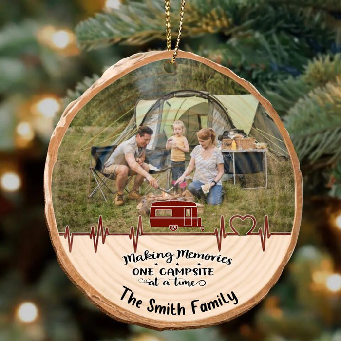 Custom Personalized Family Photo Wooden Ornament - Gift Idea For Family/ Camping Lover/ Christmas - Making Memories One Campsite At A Time