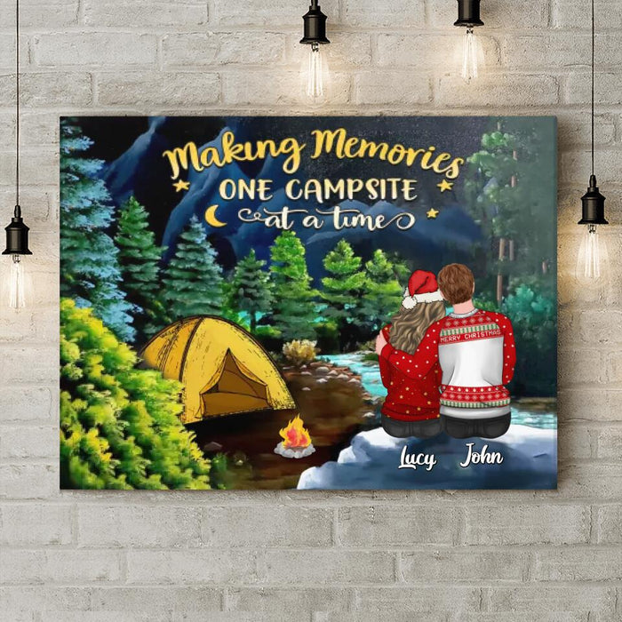 Custom Personalized Camping Christmas Couple  Horizontal Canvas - Christmas Gift Idea For Couple - Making Memories One Campsite At A Time