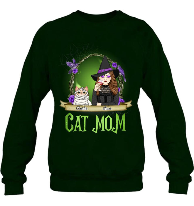 Custom Personalized Cat Mom Witch Shirt/ Hoodie - Upto 4 Cats - Halloween Gift Idea For Cat Lovers - Cat Mom