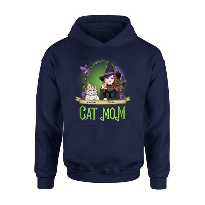 Custom Personalized Cat Mom Witch Shirt/ Hoodie - Upto 4 Cats - Halloween Gift Idea For Cat Lovers - Cat Mom