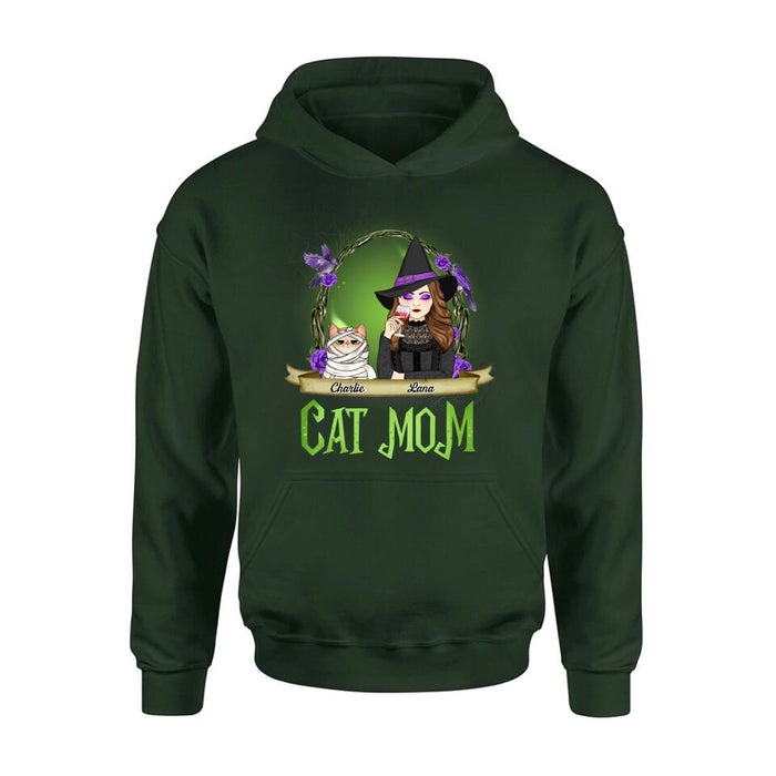 Custom Personalized Cat Mom Witch Shirt/ Hoodie - Upto 4 Cats - Halloween Gift Idea For Cat Lovers - Cat Mom