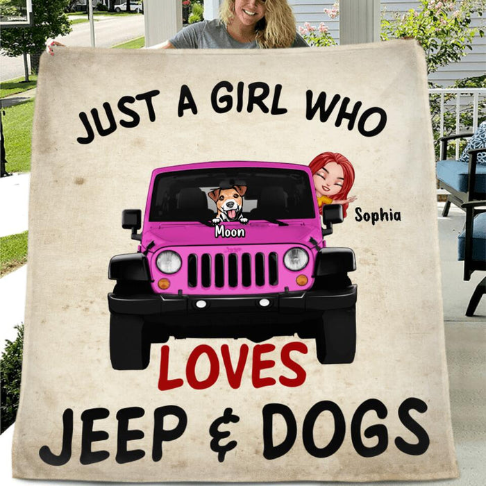 Custom Personalized Dog Mom & Off-road Single Layer Fleece/Quilt - Up to 5 Dogs - Best Gift For Dog Lovers/Mother's Day - Just A Girl