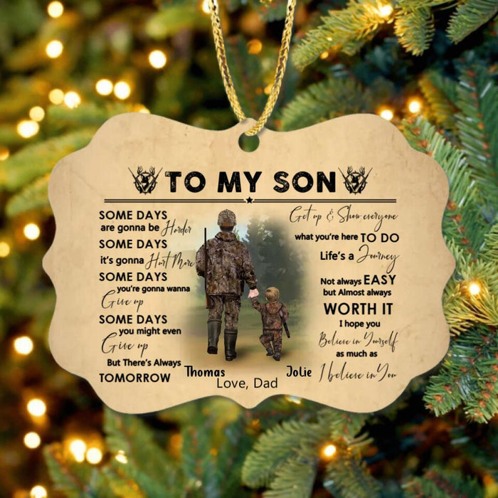 Custom Personalized Hunting Dad And Son Rectangle Wooden Ornament - Gift Idea For Son From Father/Hunting Lovers - To My Son Some Days Are Gonna Be Harder