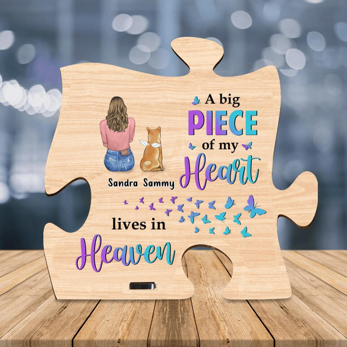 Custom Personalized Memorial Pet Wooden Puzzle Plaque - Upto 4 Pets - Gift Idea For Dog/Cat Lovers - A Big Piece Of My Heart Lives In Heaven