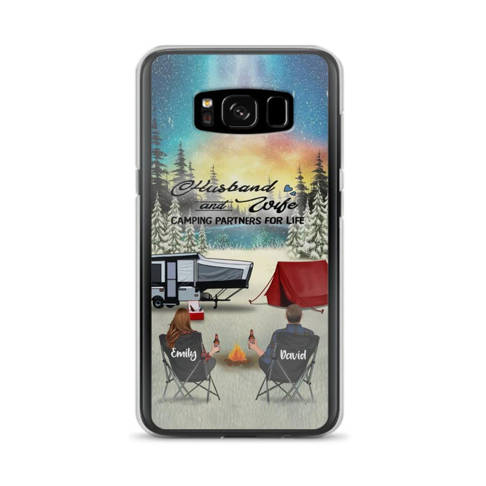 Custom Personalized Camping Xmas Phone Case - Christmas Gift For Camping Family/Couple/Single Parent/Solo - Upto 3 Kids and 4 Pets - Husband And Wife Camping Partners For Life - Case For iPhone And Samsung