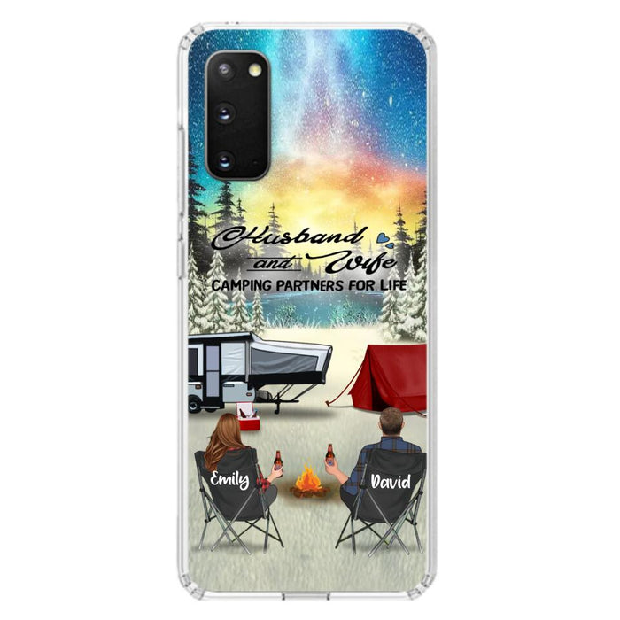 Custom Personalized Camping Xmas Phone Case - Christmas Gift For Camping Family/Couple/Single Parent/Solo - Upto 3 Kids and 4 Pets - Husband And Wife Camping Partners For Life - Case For iPhone And Samsung