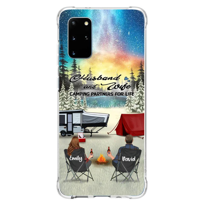 Custom Personalized Camping Xmas Phone Case - Christmas Gift For Camping Family/Couple/Single Parent/Solo - Upto 3 Kids and 4 Pets - Husband And Wife Camping Partners For Life - Case For iPhone And Samsung