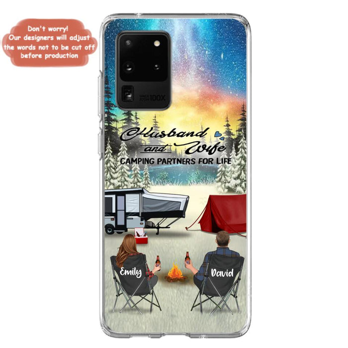 Custom Personalized Camping Xmas Phone Case - Christmas Gift For Camping Family/Couple/Single Parent/Solo - Upto 3 Kids and 4 Pets - Husband And Wife Camping Partners For Life - Case For iPhone And Samsung