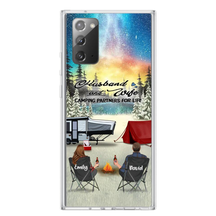 Custom Personalized Camping Xmas Phone Case - Christmas Gift For Camping Family/Couple/Single Parent/Solo - Upto 3 Kids and 4 Pets - Husband And Wife Camping Partners For Life - Case For iPhone And Samsung