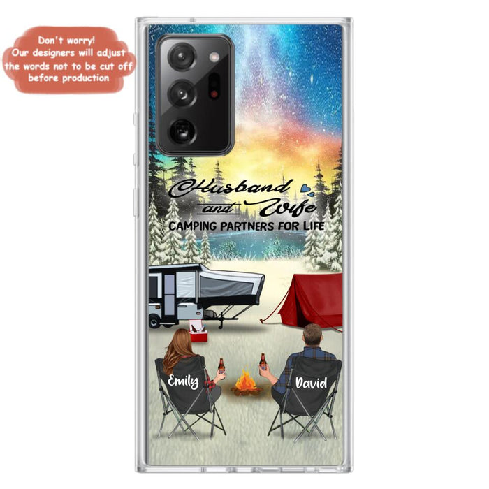 Custom Personalized Camping Xmas Phone Case - Christmas Gift For Camping Family/Couple/Single Parent/Solo - Upto 3 Kids and 4 Pets - Husband And Wife Camping Partners For Life - Case For iPhone And Samsung