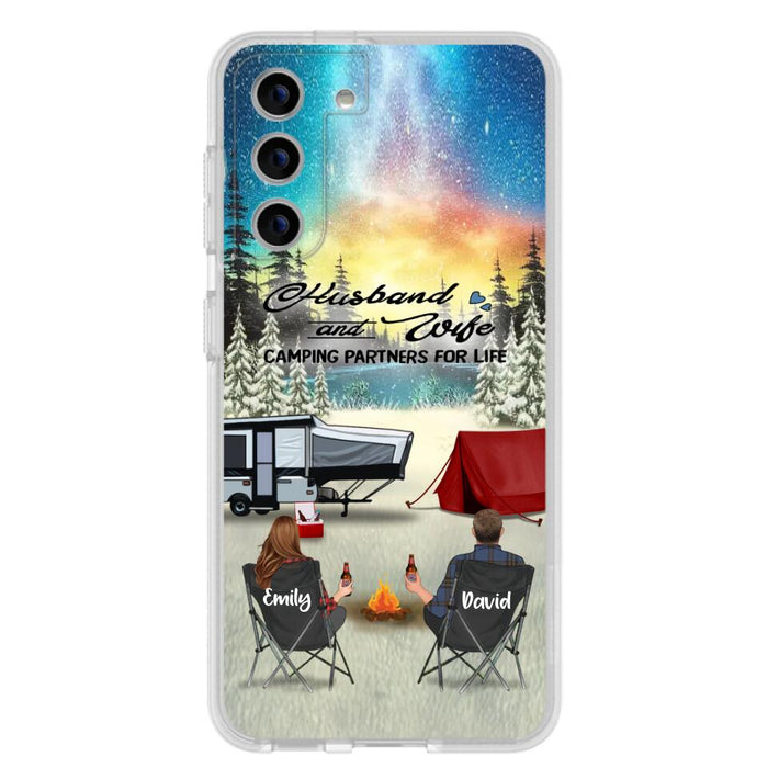 Custom Personalized Camping Xmas Phone Case - Christmas Gift For Camping Family/Couple/Single Parent/Solo - Upto 3 Kids and 4 Pets - Husband And Wife Camping Partners For Life - Case For iPhone And Samsung