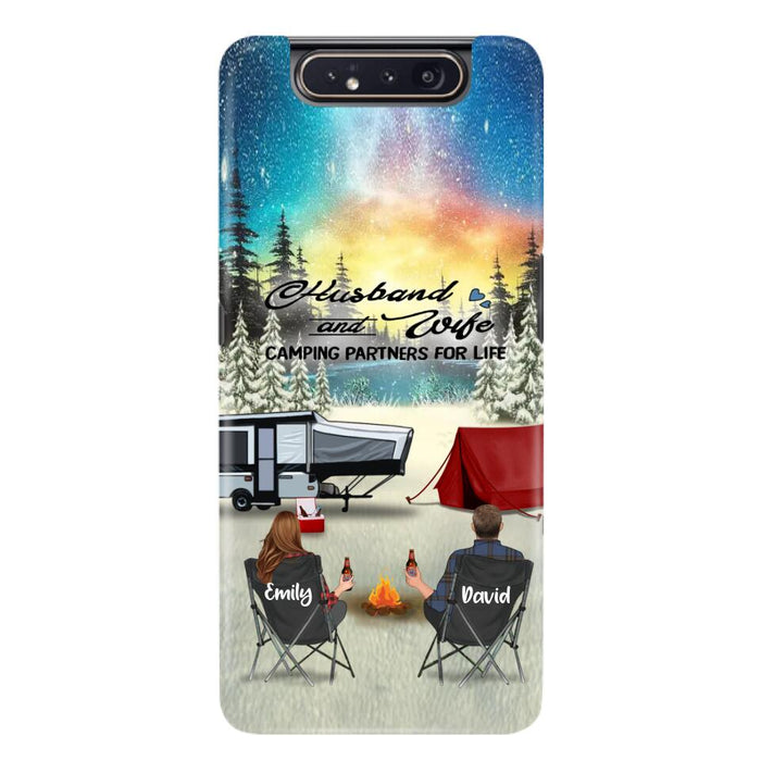 Custom Personalized Camping Xmas Phone Case - Christmas Gift For Camping Family/Couple/Single Parent/Solo - Upto 3 Kids and 4 Pets - Husband And Wife Camping Partners For Life - Case For iPhone And Samsung