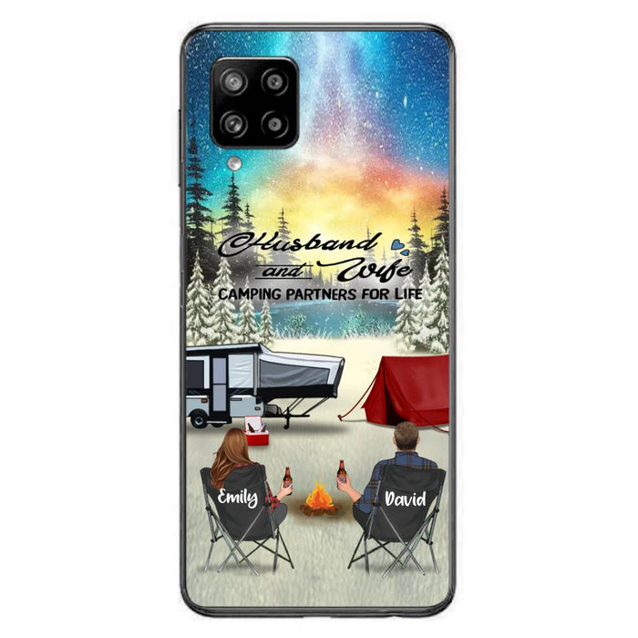 Custom Personalized Camping Xmas Phone Case - Christmas Gift For Camping Family/Couple/Single Parent/Solo - Upto 3 Kids and 4 Pets - Husband And Wife Camping Partners For Life - Case For iPhone And Samsung