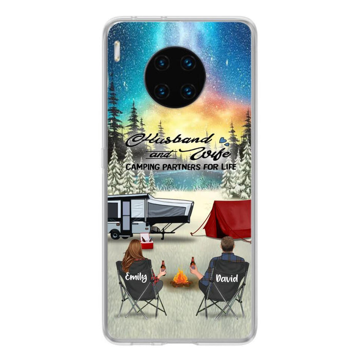 Custom Personalized Camping Xmas Phone Case - Christmas Gift For Camping Family/Couple/Single Parent/Solo - Upto 3 Kids and 4 Pets - Husband And Wife Camping Partners For Life - Case For Xiaomi, Oppo And Huawei