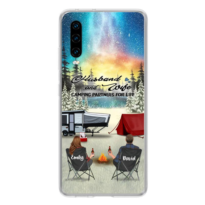 Custom Personalized Camping Xmas Phone Case - Christmas Gift For Camping Family/Couple/Single Parent/Solo - Upto 3 Kids and 4 Pets - Husband And Wife Camping Partners For Life - Case For Xiaomi, Oppo And Huawei