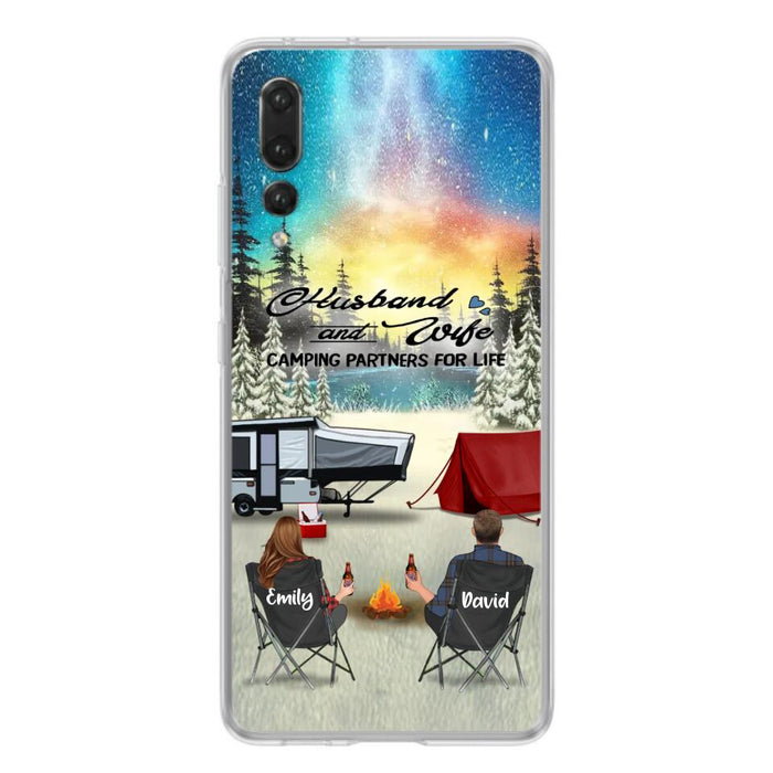 Custom Personalized Camping Xmas Phone Case - Christmas Gift For Camping Family/Couple/Single Parent/Solo - Upto 3 Kids and 4 Pets - Husband And Wife Camping Partners For Life - Case For Xiaomi, Oppo And Huawei