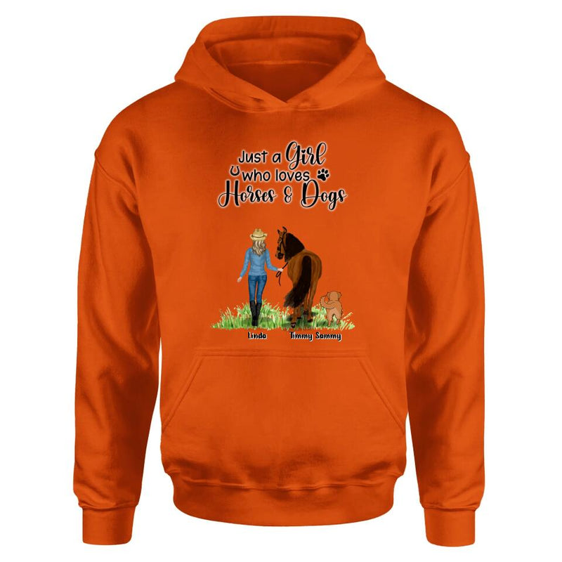 Personalized Horse & Dog T-shirt - Gift Idea For Horse/Dog Lovers With Up To 2 Horses And 4 Dogs - Just A Girl Who Loves Horses & Dogs