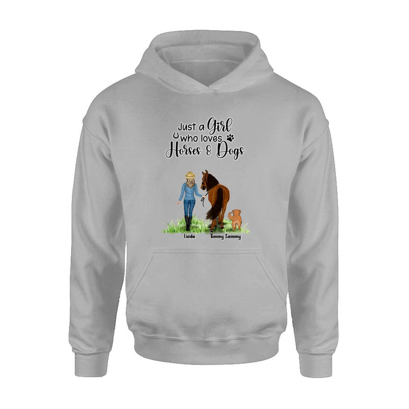 Personalized Horse & Dog T-shirt - Gift Idea For Horse/Dog Lovers With Up To 2 Horses And 4 Dogs - Just A Girl Who Loves Horses & Dogs