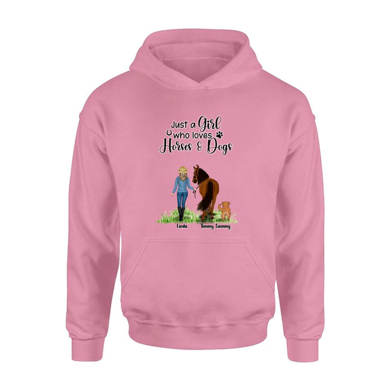 Personalized Horse & Dog T-shirt - Gift Idea For Horse/Dog Lovers With Up To 2 Horses And 4 Dogs - Just A Girl Who Loves Horses & Dogs