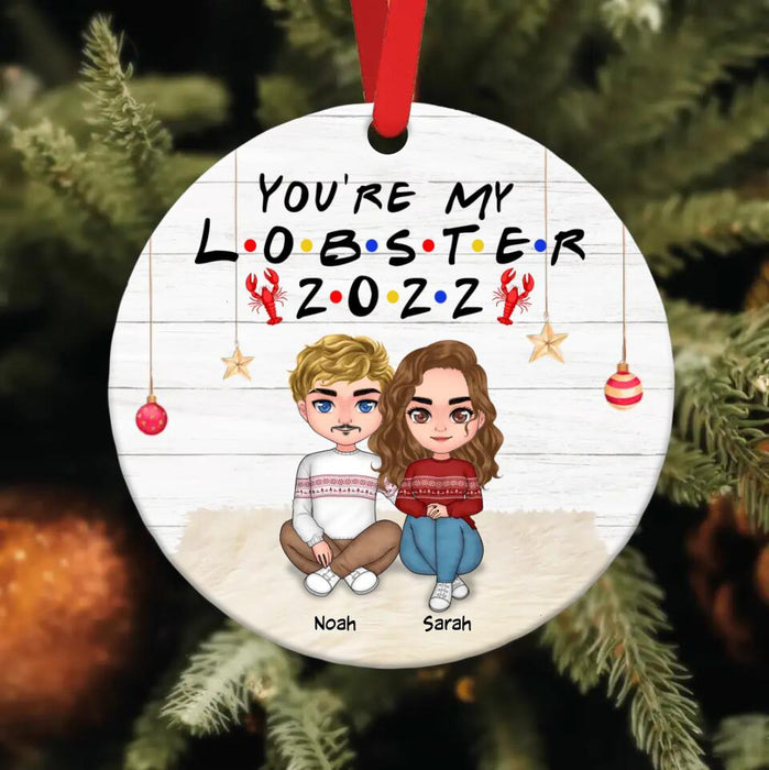 Custom Personalized Couple Circle Wooden Ornament - Gift Idea For Christmas/ Couple - You're My Lobster