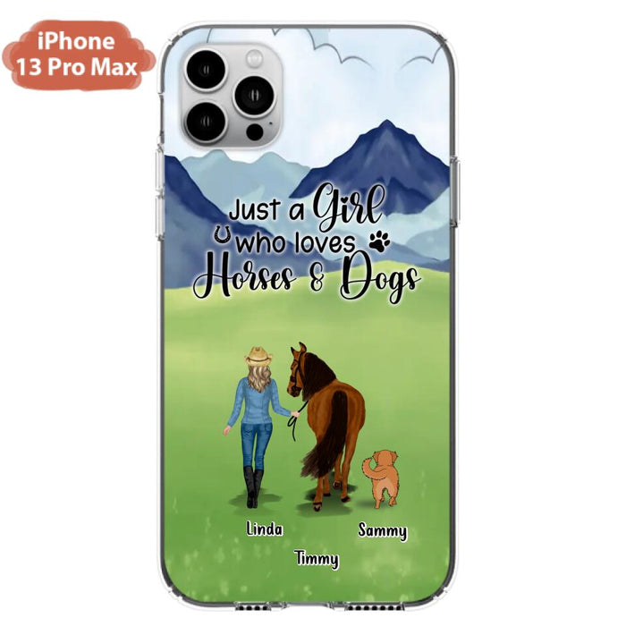 Custom Personalized Horse & Dog Phone Case - Gift Idea For Horse/Dog Lovers With Up To 2 Horses And 4 Dogs - Just A Girl Who Loves Horses & Dogs - Cases For iPhone & Samsung