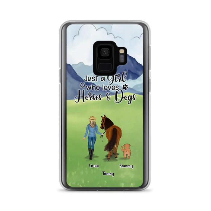 Custom Personalized Horse & Dog Phone Case - Gift Idea For Horse/Dog Lovers With Up To 2 Horses And 4 Dogs - Just A Girl Who Loves Horses & Dogs - Cases For iPhone & Samsung