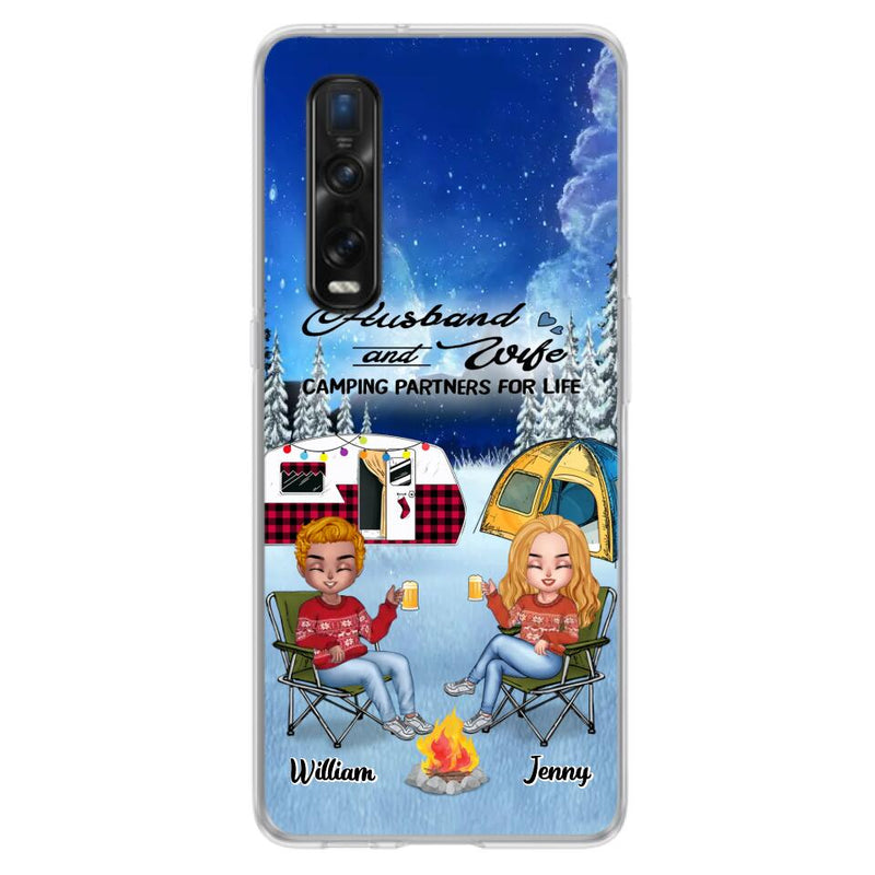 Personalized Camping Couple Xmas Phone Case - Christmas Gift For Couple/Camping Lover/Dog Lover - Up to 4 Dogs - Husband And Wife Camping Partners For Life - Case For Xiaomi, Oppo And Huawei