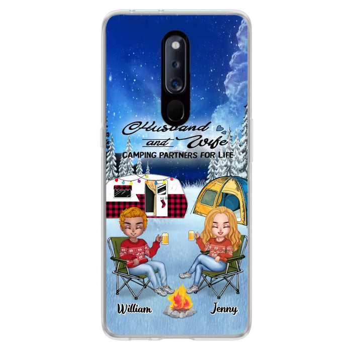 Custom Personalized Camping Couple Xmas Phone Case - Christmas Gift For Couple/ Camping Lover/ Dog Lover - Couple With Upto 4 Dogs - Husband And Wife Camping Partners For Life - Case For Xiaomi, Oppo And Huawei