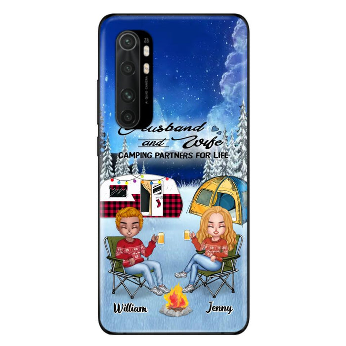 Custom Personalized Camping Couple Xmas Phone Case - Christmas Gift For Couple/ Camping Lover/ Dog Lover - Couple With Upto 4 Dogs - Husband And Wife Camping Partners For Life - Case For Xiaomi, Oppo And Huawei