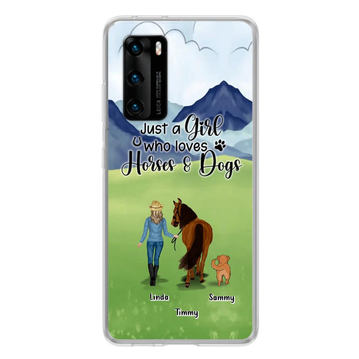 Custom Personalized Horse & Dog Phone Case - Gift Idea For Horse/Dog Lovers With Up To 2 Horses And 4 Dogs - Just A Girl Who Loves Horses & Dogs - Cases For Oppo, Xiaomi & Huawei