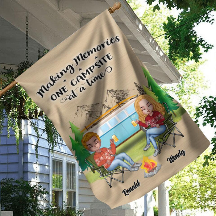 Custom Personalized Christmas Camping Flag - Upto 7 People - Christmas Gift For Family/ Couple/ Camping Lovers - Making Memories One Campsite At A Time