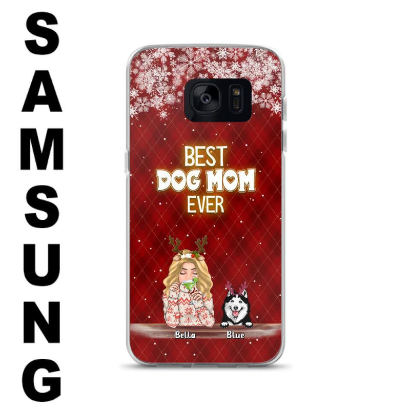 Personalized Christmas Dog Mom Phone Case - Up to 5 Dogs - Christmas Gift Idea For Dog Mom/Dog Lover - Best Dog Mom Ever - Case For iPhone And Samsung