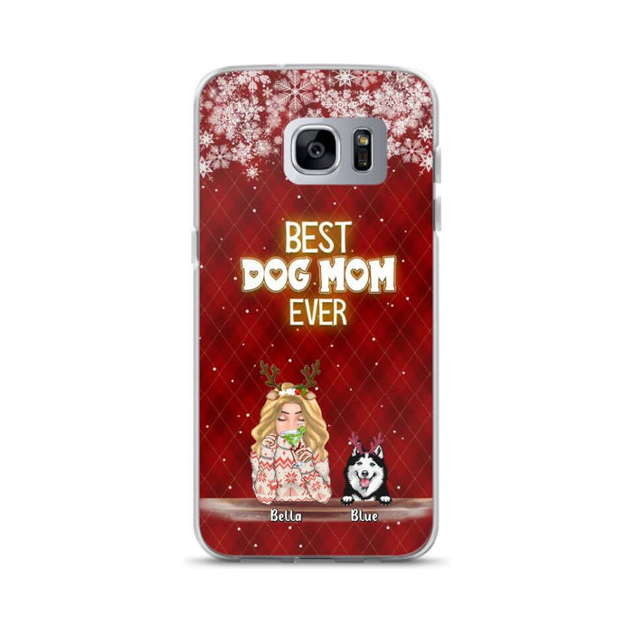 Custom Personalized Christmas Dog Mom Phone Case - Upto 5 Dogs - Christmas Gift Idea For Dog Mom/ Dog Lover - Best Dog Mom Ever - Case For iPhone And Samsung