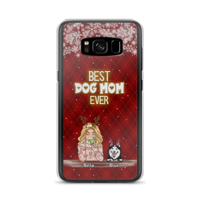 Custom Personalized Christmas Dog Mom Phone Case - Upto 5 Dogs - Christmas Gift Idea For Dog Mom/ Dog Lover - Best Dog Mom Ever - Case For iPhone And Samsung