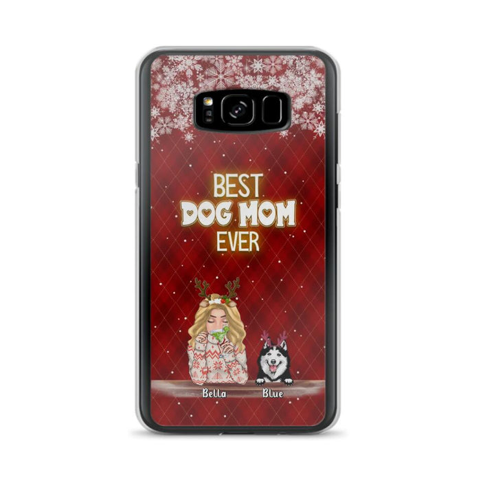 Custom Personalized Christmas Dog Mom Phone Case - Upto 5 Dogs - Christmas Gift Idea For Dog Mom/ Dog Lover - Best Dog Mom Ever - Case For iPhone And Samsung