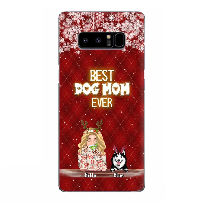 Custom Personalized Christmas Dog Mom Phone Case - Upto 5 Dogs - Christmas Gift Idea For Dog Mom/ Dog Lover - Best Dog Mom Ever - Case For iPhone And Samsung