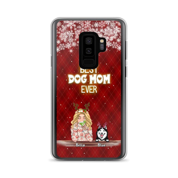 Custom Personalized Christmas Dog Mom Phone Case - Upto 5 Dogs - Christmas Gift Idea For Dog Mom/ Dog Lover - Best Dog Mom Ever - Case For iPhone And Samsung