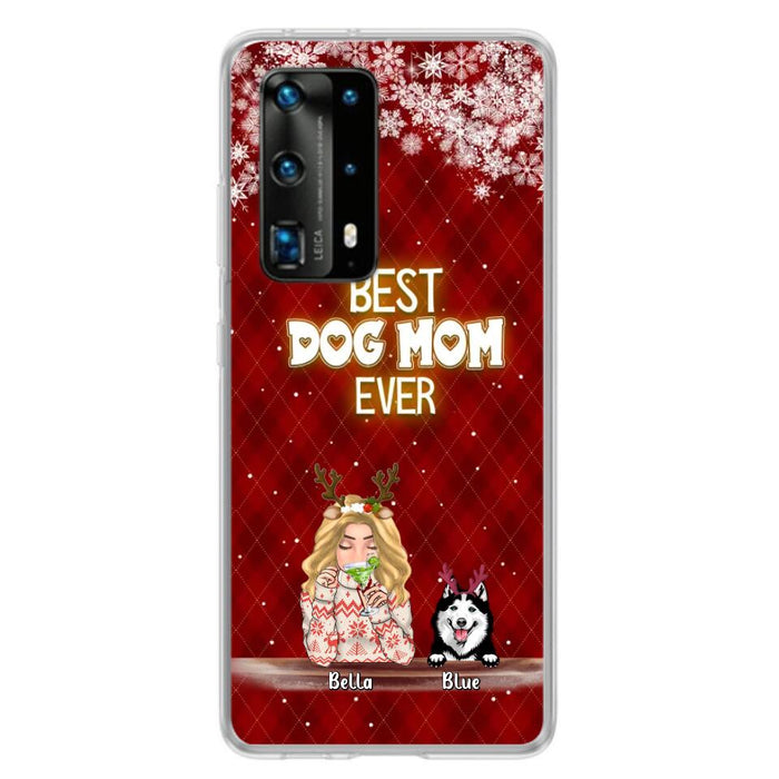 Custom Personalized Christmas Dog Mom Phone Case - Upto 5 Dogs - Christmas Gift Idea For Dog Mom/ Dog Lover - Best Dog Mom Ever - Case For Xiaomi, Oppo And Huawei