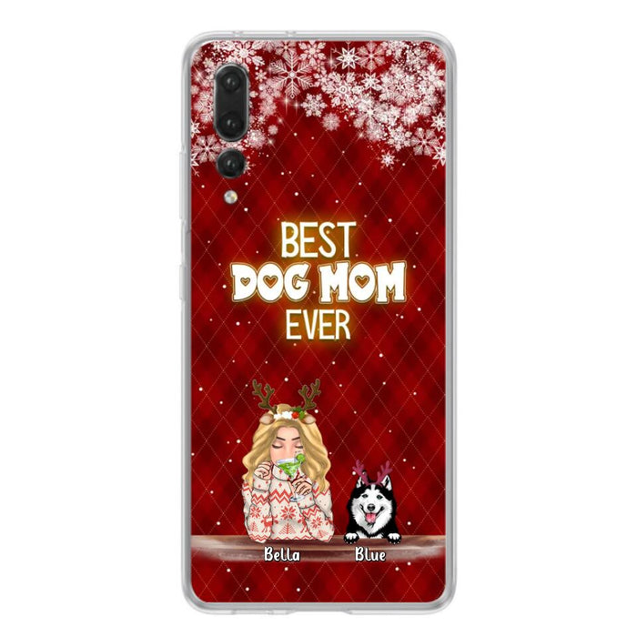 Custom Personalized Christmas Dog Mom Phone Case - Upto 5 Dogs - Christmas Gift Idea For Dog Mom/ Dog Lover - Best Dog Mom Ever - Case For Xiaomi, Oppo And Huawei