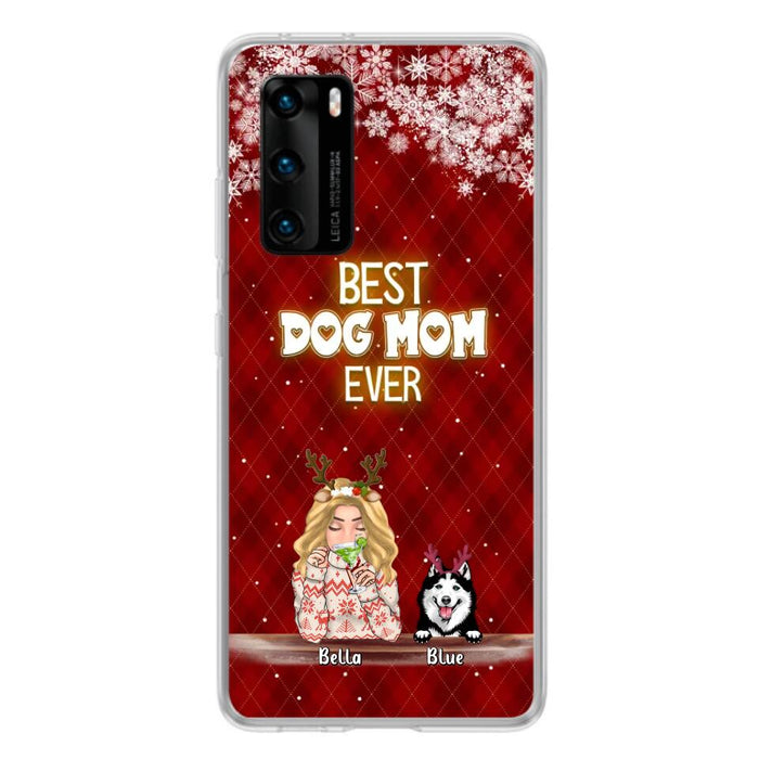 Custom Personalized Christmas Dog Mom Phone Case - Upto 5 Dogs - Christmas Gift Idea For Dog Mom/ Dog Lover - Best Dog Mom Ever - Case For Xiaomi, Oppo And Huawei