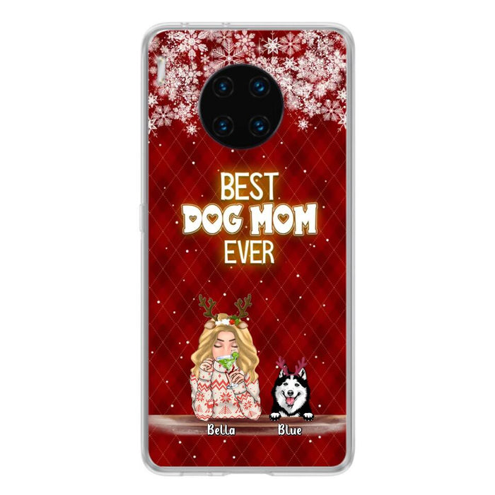 Custom Personalized Christmas Dog Mom Phone Case - Upto 5 Dogs - Christmas Gift Idea For Dog Mom/ Dog Lover - Best Dog Mom Ever - Case For Xiaomi, Oppo And Huawei