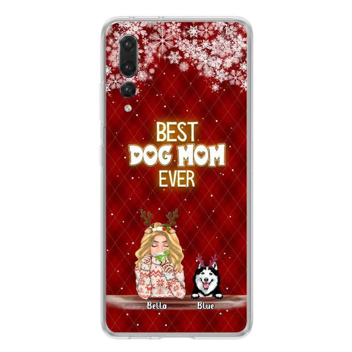 Custom Personalized Christmas Dog Mom Phone Case - Upto 5 Dogs - Christmas Gift Idea For Dog Mom/ Dog Lover - Best Dog Mom Ever - Case For Xiaomi, Oppo And Huawei