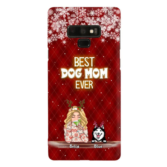 Custom Personalized Christmas Dog Mom Phone Case - Upto 5 Dogs - Christmas Gift Idea For Dog Mom/ Dog Lover - Best Dog Mom Ever - Case For iPhone And Samsung