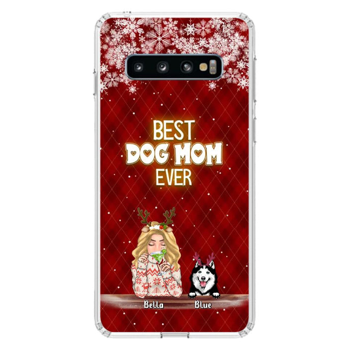 Custom Personalized Christmas Dog Mom Phone Case - Upto 5 Dogs - Christmas Gift Idea For Dog Mom/ Dog Lover - Best Dog Mom Ever - Case For iPhone And Samsung