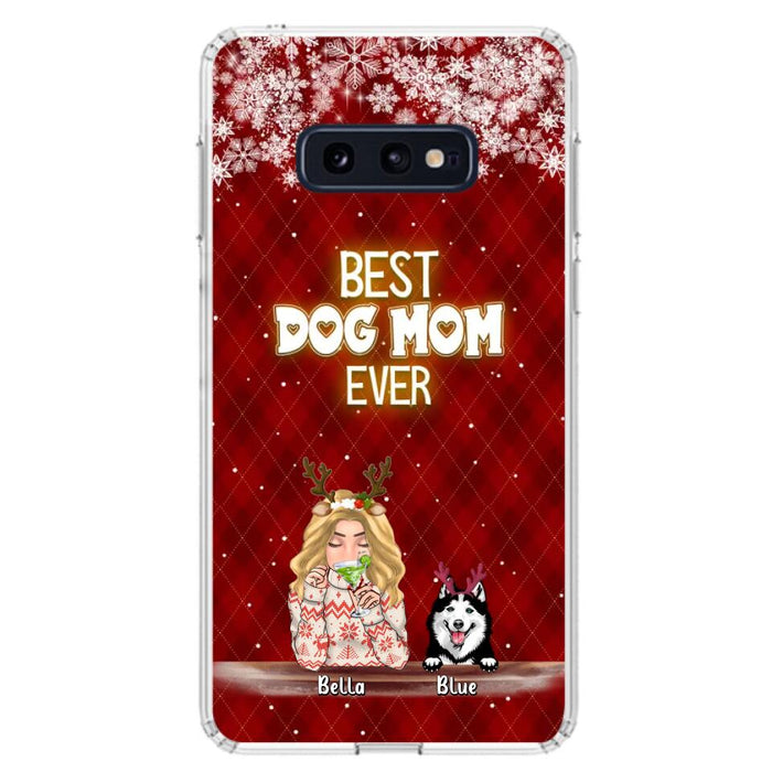 Custom Personalized Christmas Dog Mom Phone Case - Upto 5 Dogs - Christmas Gift Idea For Dog Mom/ Dog Lover - Best Dog Mom Ever - Case For iPhone And Samsung